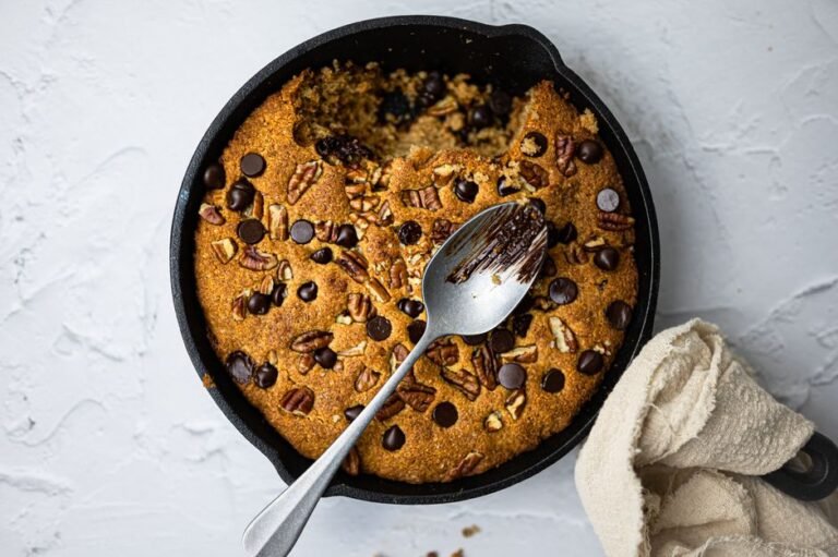 Brown Butter Hazelnut Skillet Cookie with Dark Chocolate and Sea Salt