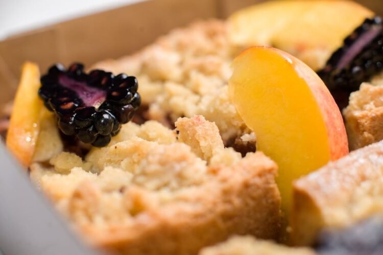 Brown Butter Peach and Blackberry Cobbler with Buttermilk Drop Biscuits