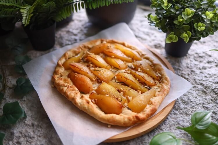 Caramelized Pear and Hazelnut Tart with Vanilla Mascarpone Cream