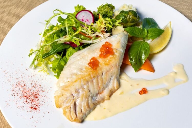 Charred Barramundi with Lemon Myrtle Butter, Warrigal Greens and Macadamia Crumb