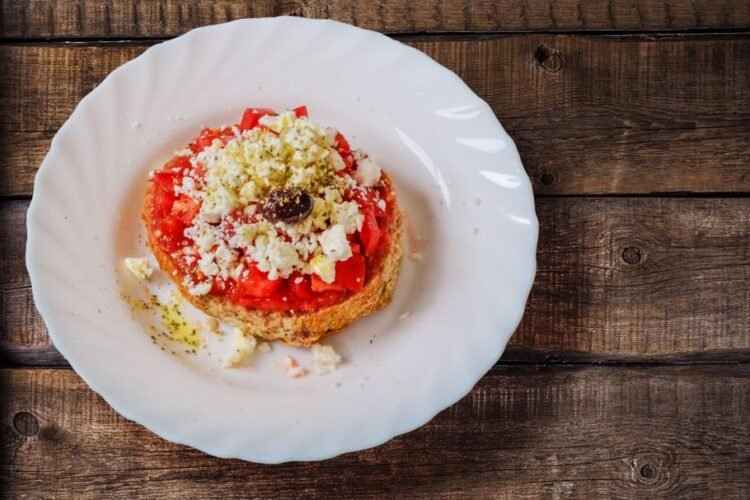 Cretan Barley Rusk Salad with Tomato and Feta (Dakos)