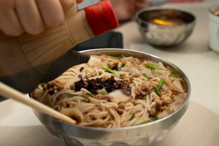 Hand-Pulled Biangbiang Noodles with Chili Oil and Greens