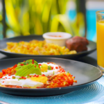 Huevos Rancheros with Charred Tomato Sauce and Refried Beans