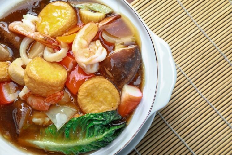 Japanese Mixed Hot Pot with Pork, Chicken, and Seafood