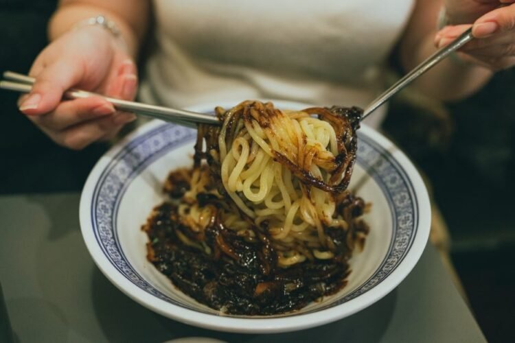 Korean Black Bean Noodles with Pork and Vegetables