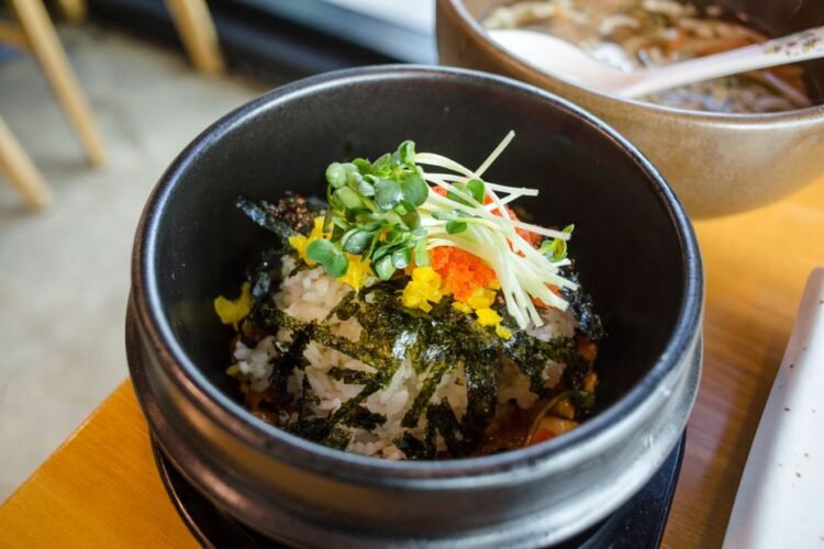 Korean Gochujang-Glazed Salmon with Sesame Spinach and Crispy Rice