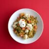 Lebanese-Style Freekeh Bowl with Harissa Cauliflower, Whipped Feta, and Pomegranate