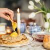 Lebanese Sweet Cheese-Filled Pancakes with Orange Blossom Syrup