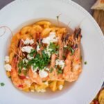 Mediterranean Shrimp and Pearl Couscous Bowl with Whipped Feta and Charred Lemon