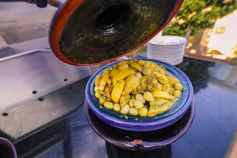 Moroccan Chicken Tagine with Preserved Lemon, Olives, and Saffron Cauliflower
