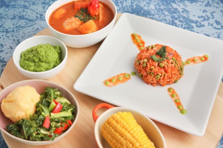 Nigerian Brown Rice with Spicy Green Pepper Stew