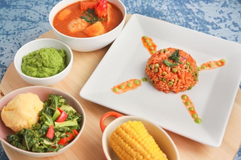Nigerian Brown Rice with Spicy Green Pepper Stew
