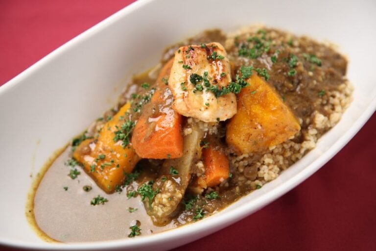Tunisian Fish Couscous with Saffron Vegetable Stew