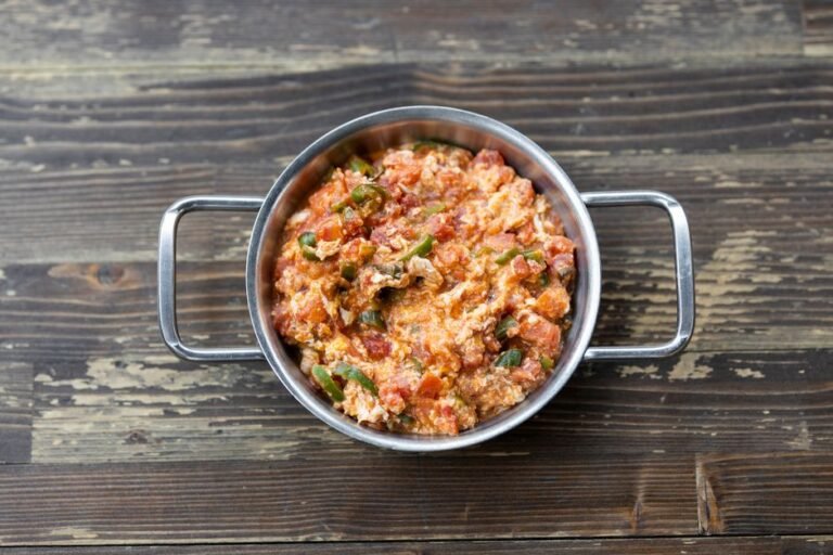Turkish Scrambled Eggs with Tomatoes and Green Peppers