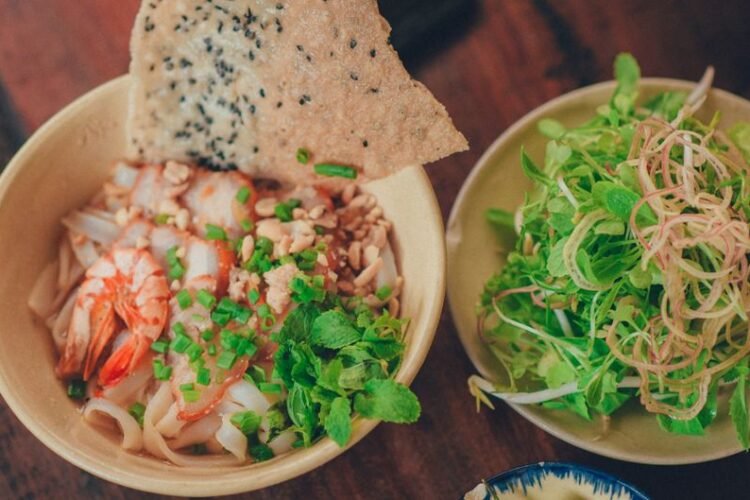 Vietnamese Turmeric Noodles with Pork and Shrimp
