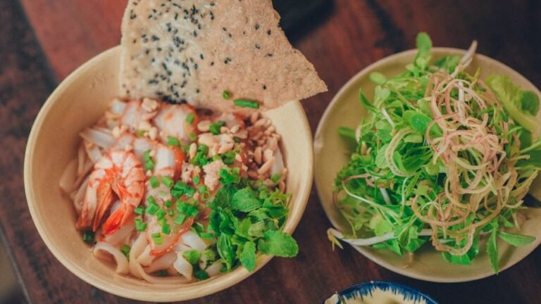 Vietnamese Turmeric Noodles with Pork and Shrimp