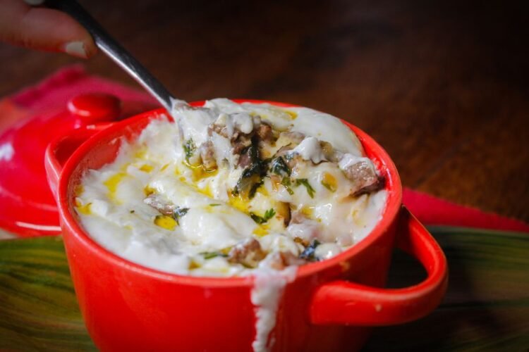 Albanian Baked Lamb and Rice with Yogurt Custard