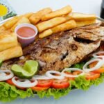 Angolan Grilled Fish Platter with Cassava Porridge and Beans