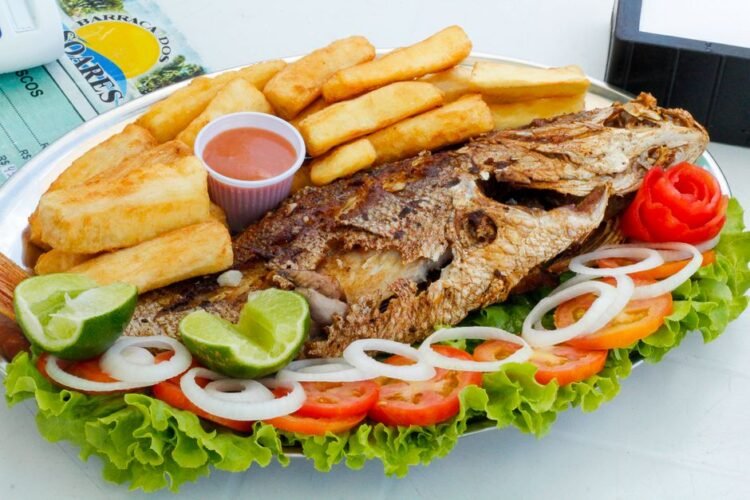 Angolan Grilled Fish Platter with Cassava Porridge and Beans