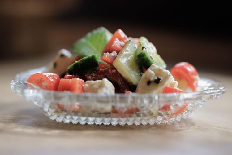 Bulgarian Shopska Salad with Tomatoes Cucumbers and White Cheese