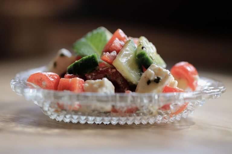Bulgarian Shopska Salad with Tomatoes Cucumbers and White Cheese