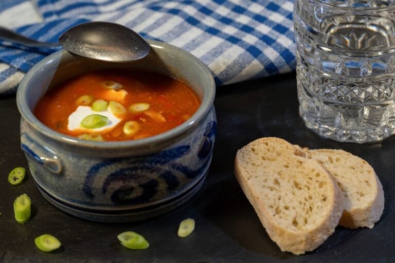 Classic Russian Beet Soup with Garlic Rolls