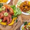 Colombian Bandeja Paisa Platter with Beans, Rice, and Crispy Pork
