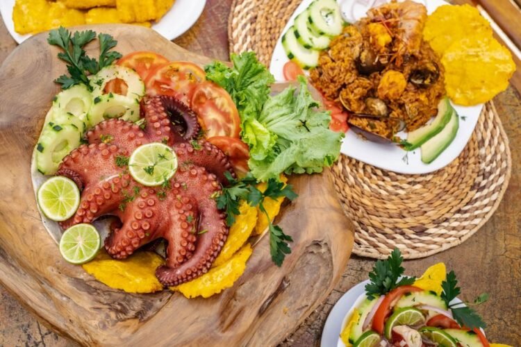 Colombian Bandeja Paisa Platter with Beans, Rice, and Crispy Pork