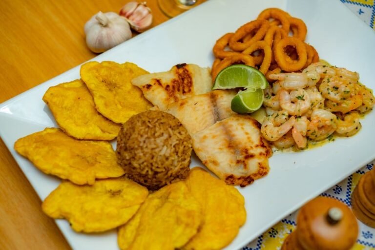 Colombian Coastal Seafood Platter with Coconut Rice