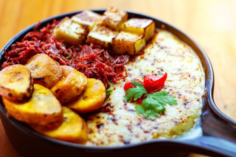 Creamy Mashed Green Plantains with Sautéed Red Onions
