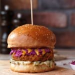 Dominican Chimichurri Burger with Cabbage Slaw and Pink Sauce