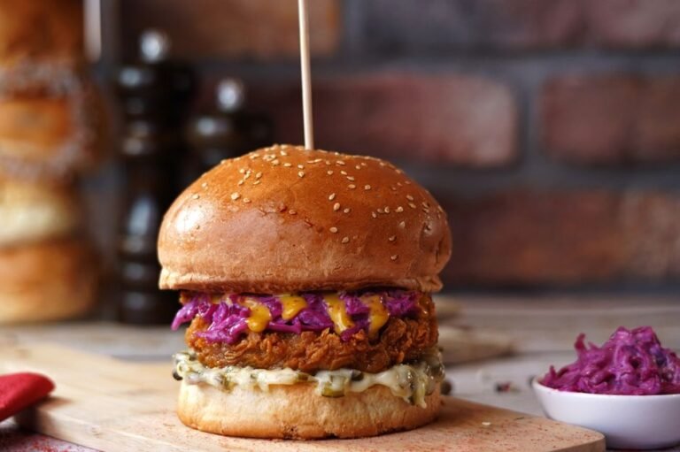 Dominican Chimichurri Burger with Cabbage Slaw and Pink Sauce