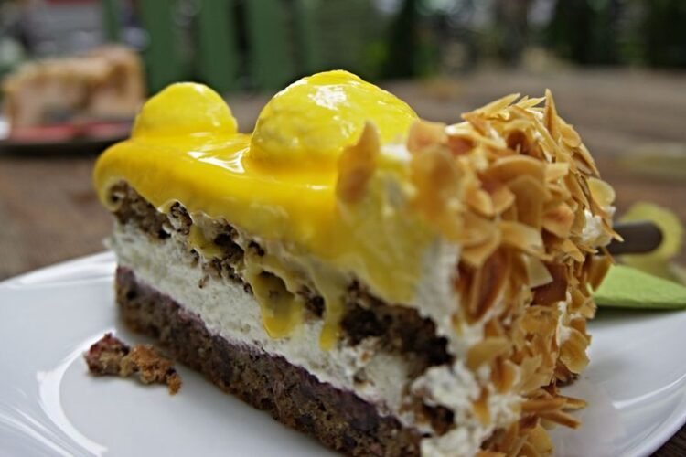 German Bee Sting Cake with Honey-Almond Topping and Vanilla Custard Cream