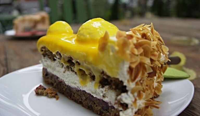 German Bee Sting Cake with Honey-Almond Topping and Vanilla Custard Cream
