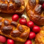 Greek Easter Mastic Braided Bread with Red Eggs