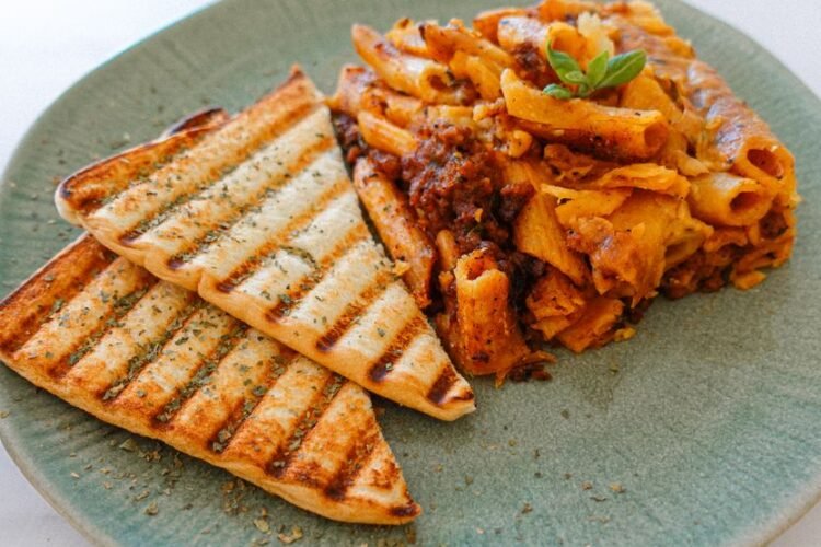 Greek Hilopites Egg Pasta Bake with Tomatoes and Feta