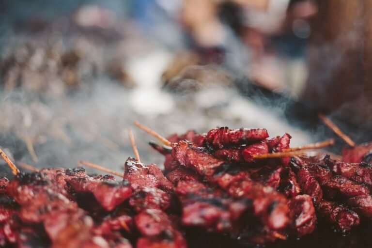 Honduran-Style Grilled Pork Skewers with Cabbage Slaw