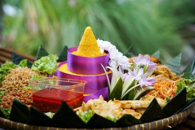Indonesian Cone-Shaped Celebration Rice with Aromatic Sides