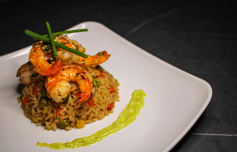 Indonesian Fried Rice with Chicken and Prawns