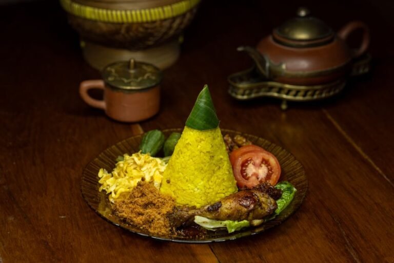 Indonesian Turmeric Coconut Rice Cone with Festive Sides