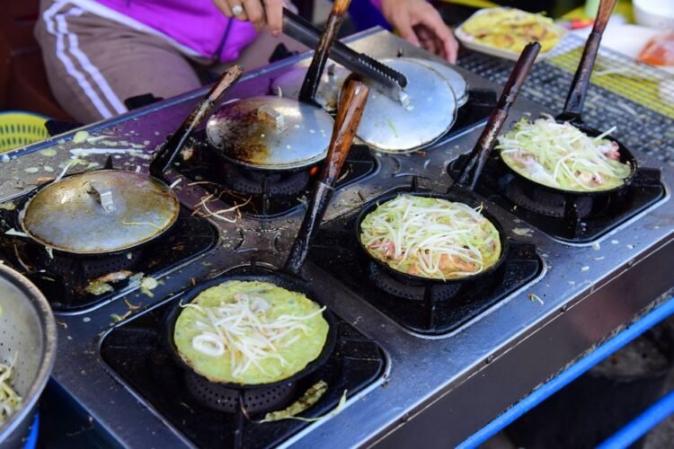 Korean Mung Bean Pancake with Pork and Kimchi
