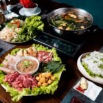 Lao Grilled Beef Hot Pot with Herb Garden and Chili Dipping Sauces