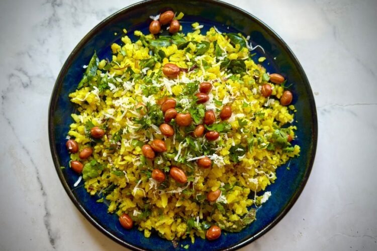 Maharashtrian Flattened Rice with Onions and Peanuts