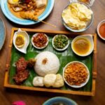 Malaysian Banana Leaf Rice with Chicken Curry and Dhal