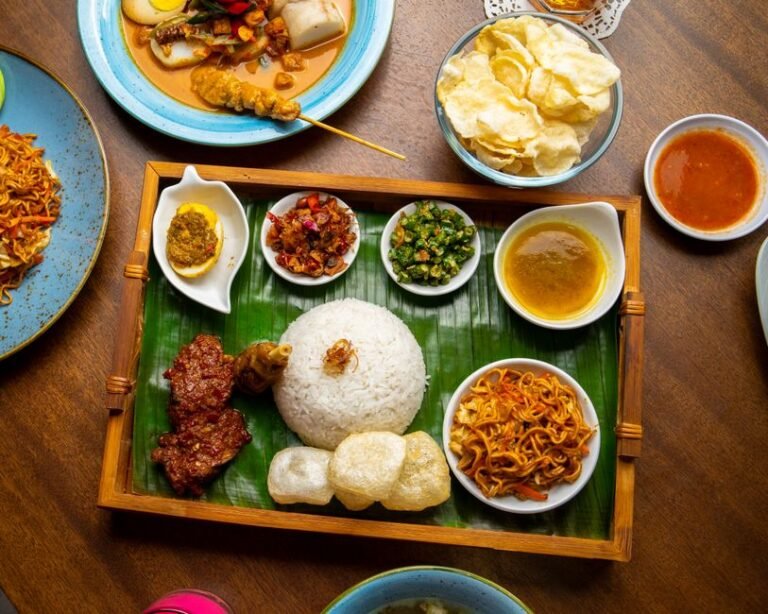 Malaysian Banana Leaf Rice with Chicken Curry and Dhal