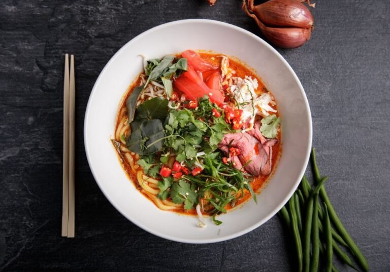 Malaysian Curry Laksa Noodle Soup with Coconut and Prawns