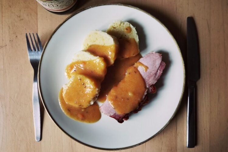 Norwegian Potato Dumplings with Salted Pork and Brown Butter Sauce