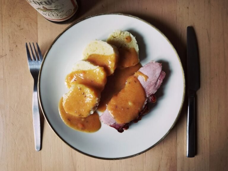 Norwegian Potato Dumplings with Salted Pork and Brown Butter Sauce