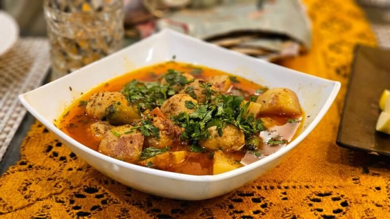 Persian Giant Stuffed Meatballs in Tomato Saffron Broth