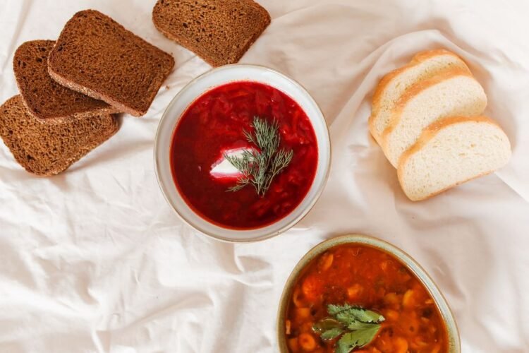 Polish Beet Soup with Mushroom Dumplings